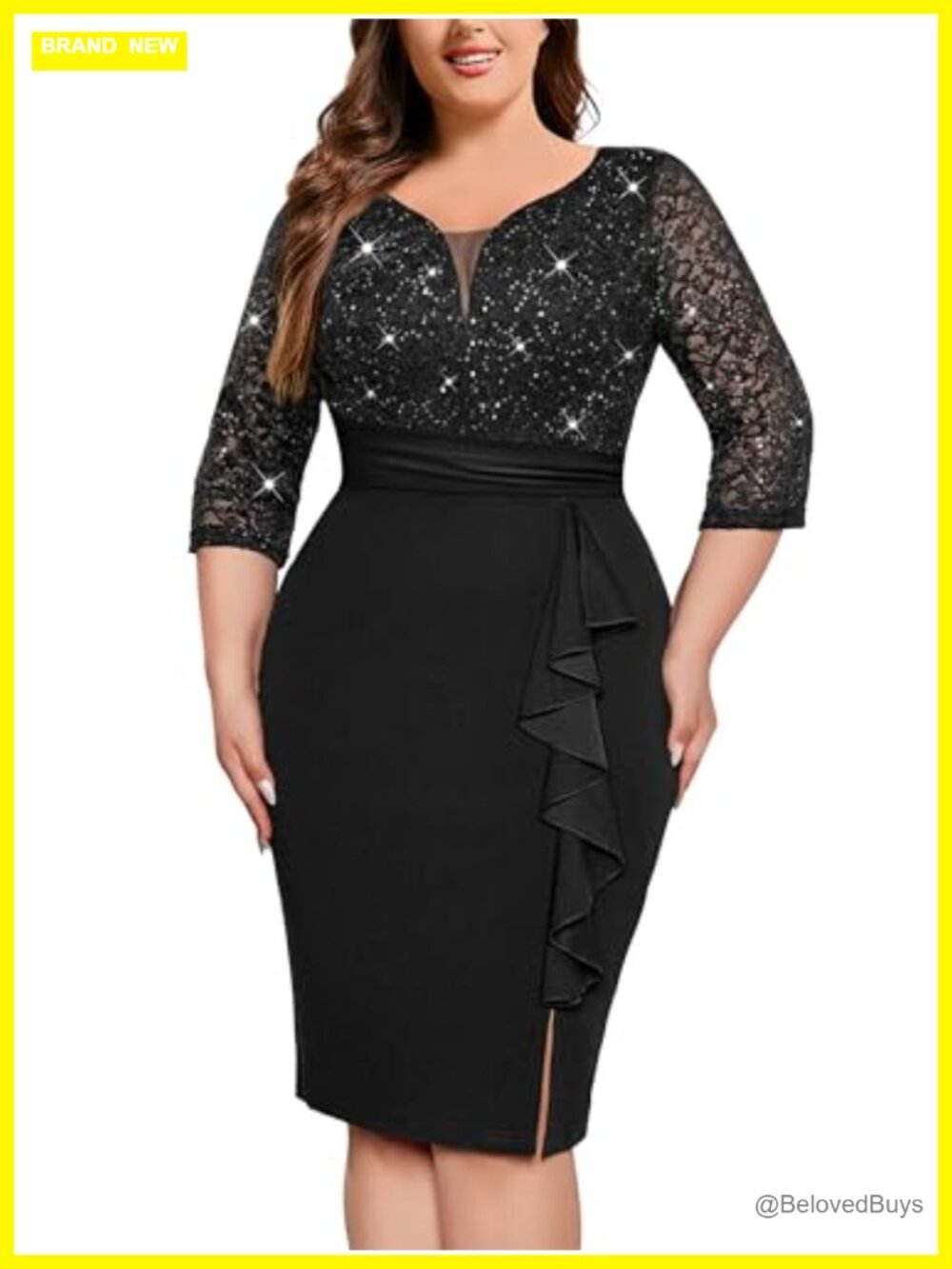 MISSMAY Plus Size Sequin Lace Ruffle Cocktail Party Dress